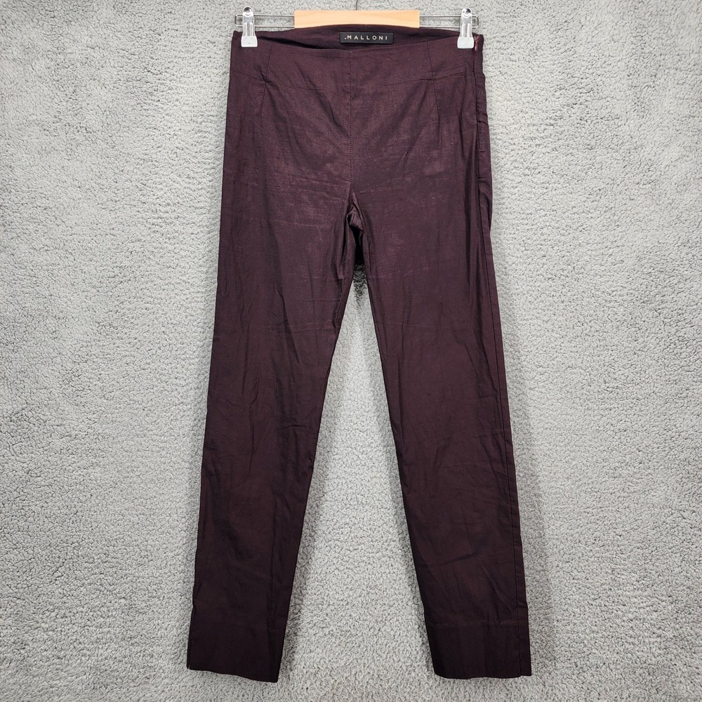Malloni‎ Burgundy Linen Blend Slim Leg Pants Women's Size 40 US 4 Made in Italy